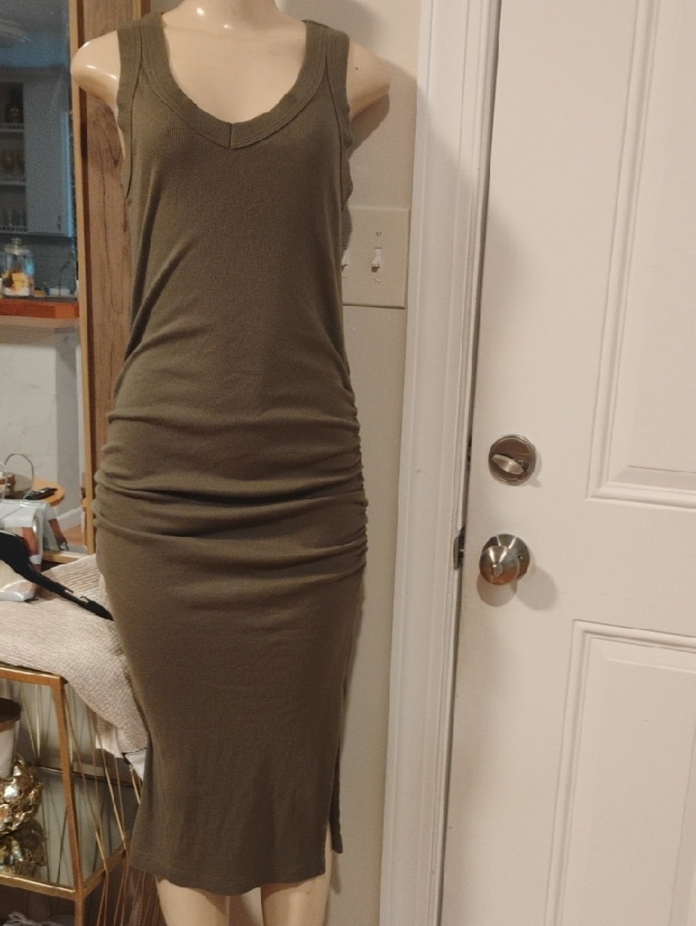 Michael Stars Olive Green Ribbed Tank Midi Dress M